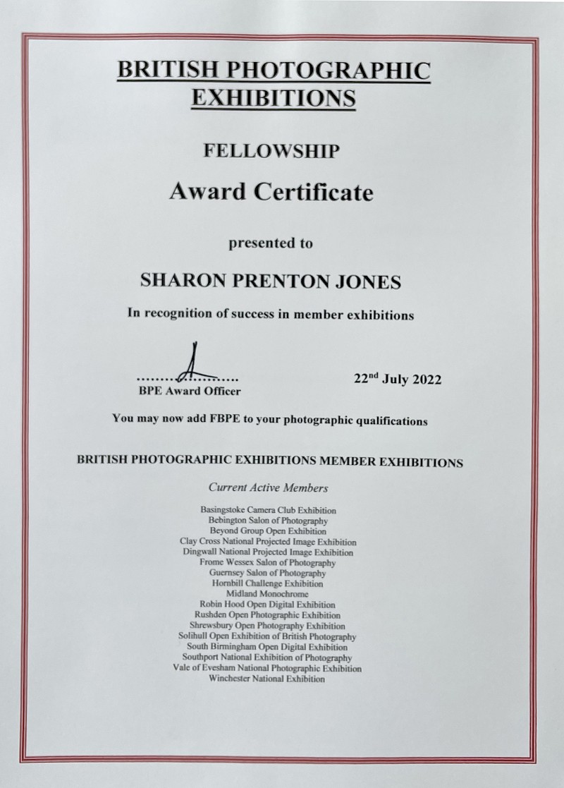 Sharon Achieves Fellowship of the British Photographic Exhibitions